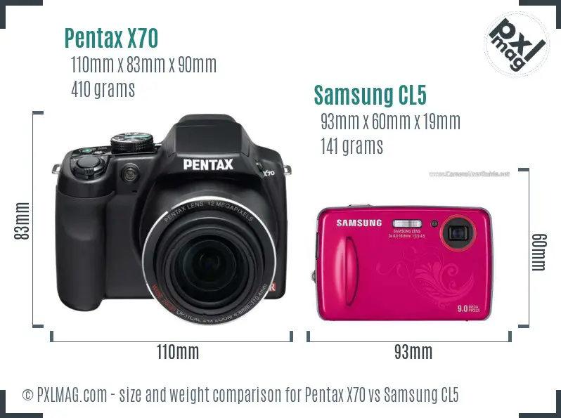 Pentax X70 vs Samsung CL5 size comparison