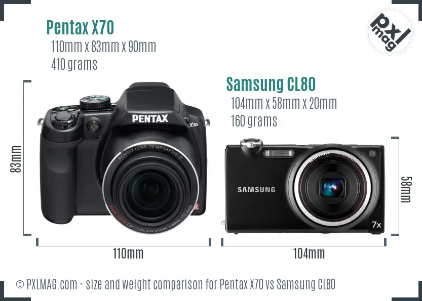 Pentax X70 vs Samsung CL80 size comparison