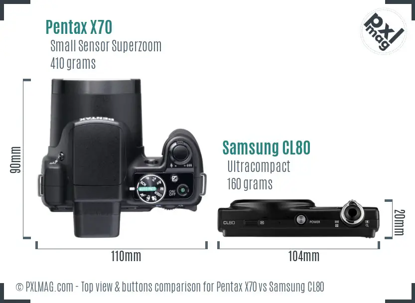 Pentax X70 vs Samsung CL80 top view buttons comparison