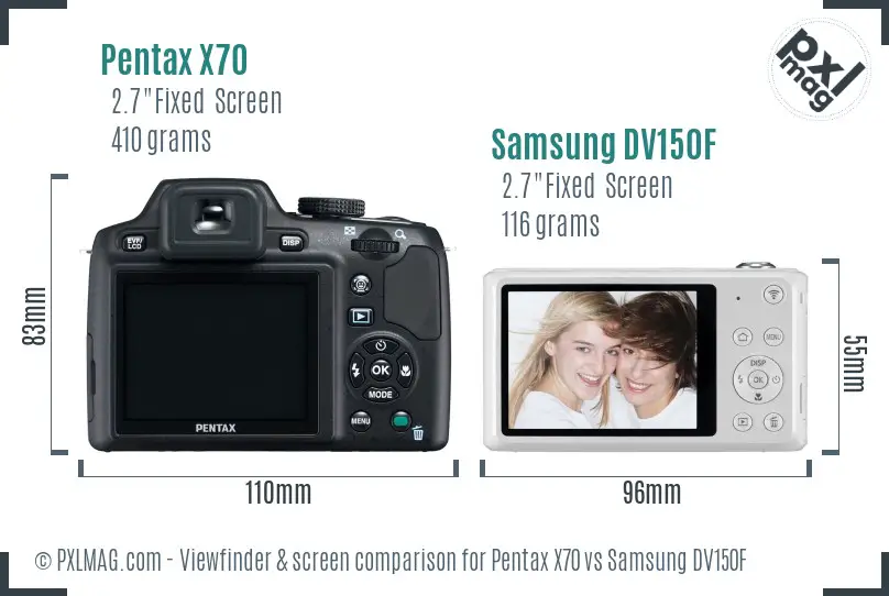 Pentax X70 vs Samsung DV150F Screen and Viewfinder comparison