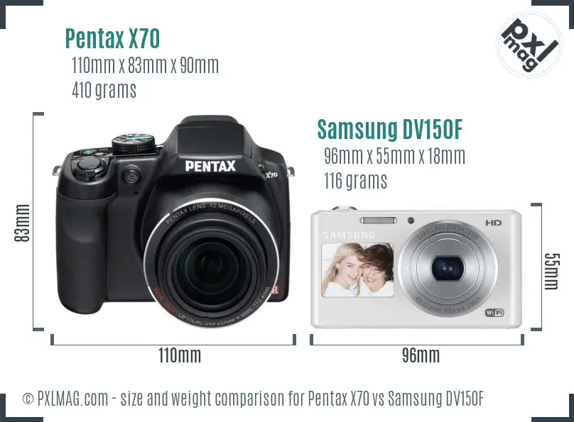 Pentax X70 vs Samsung DV150F size comparison