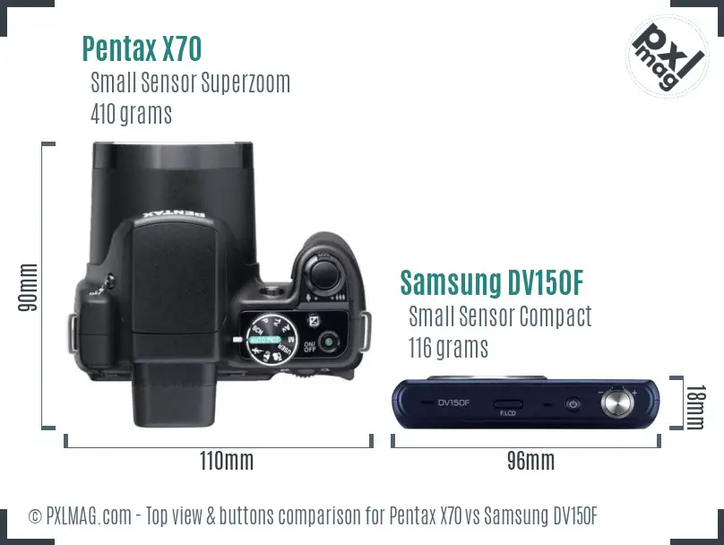Pentax X70 vs Samsung DV150F top view buttons comparison