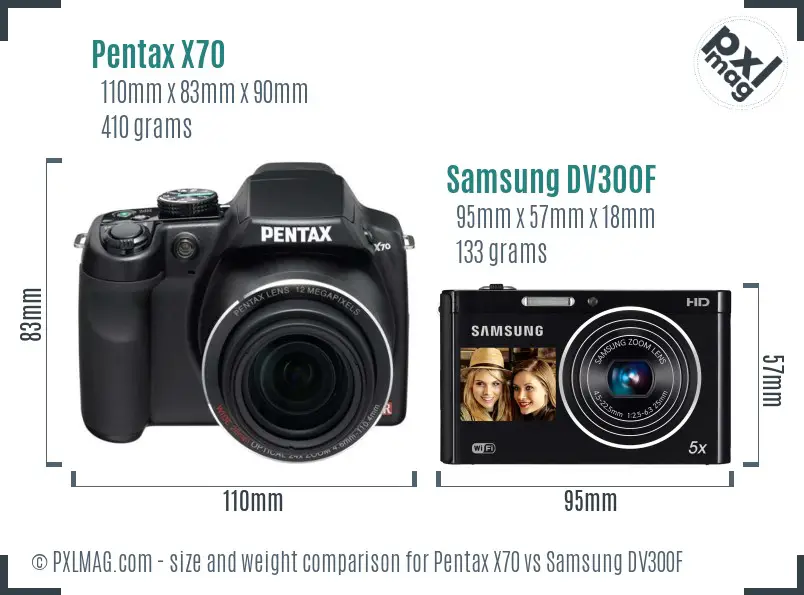 Pentax X70 vs Samsung DV300F size comparison