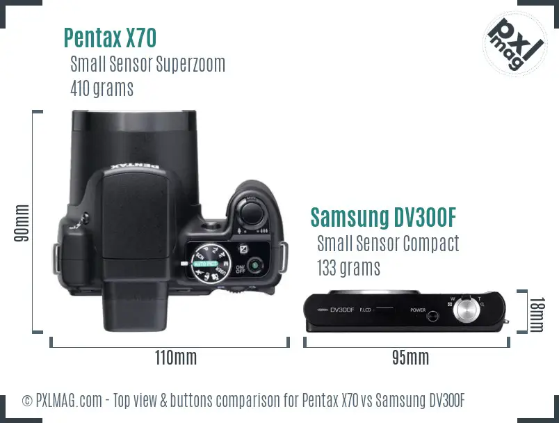 Pentax X70 vs Samsung DV300F top view buttons comparison