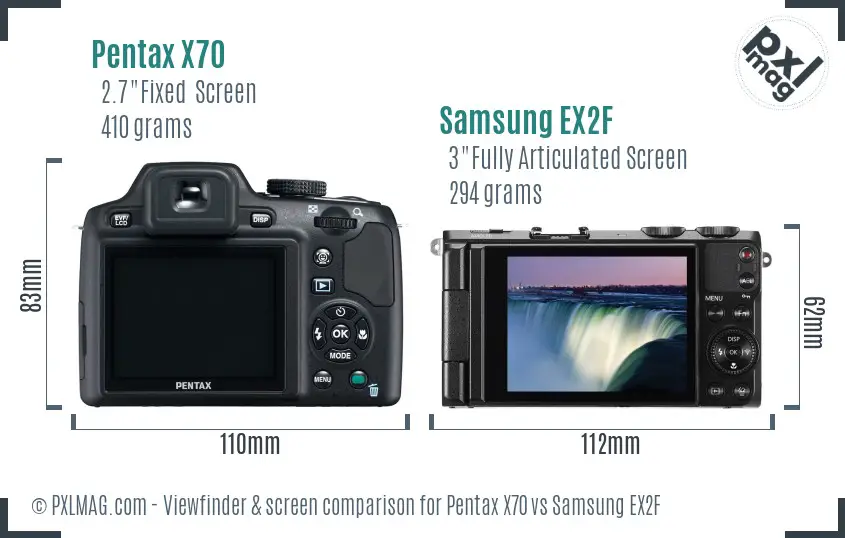 Pentax X70 vs Samsung EX2F Screen and Viewfinder comparison