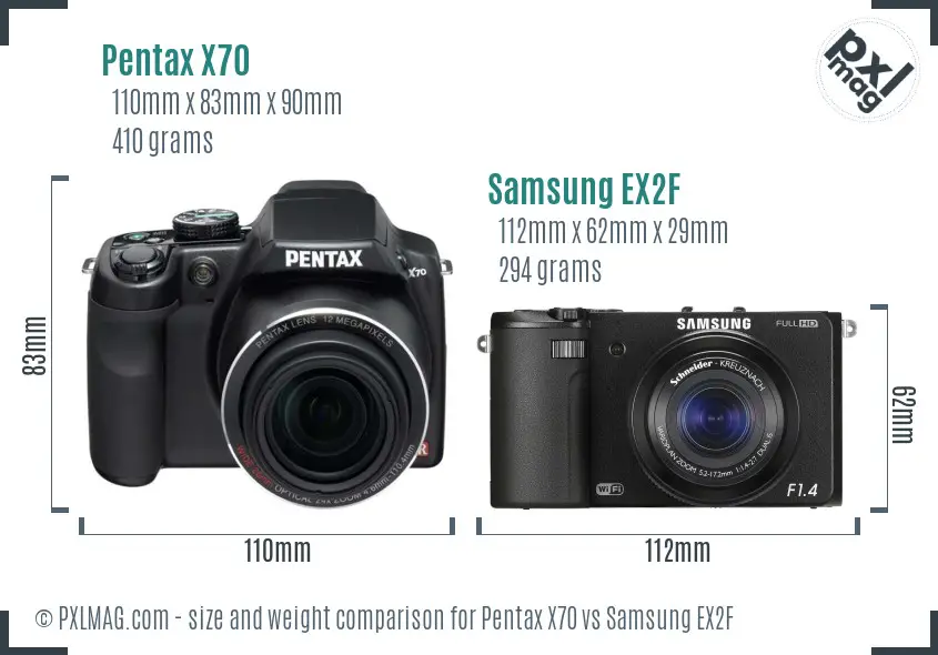 Pentax X70 vs Samsung EX2F size comparison