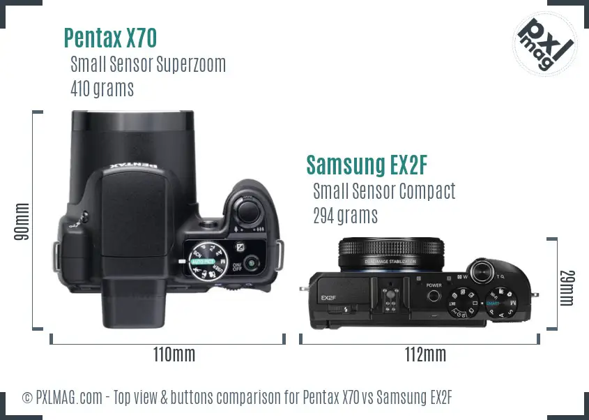 Pentax X70 vs Samsung EX2F top view buttons comparison