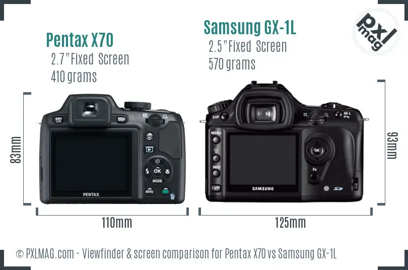 Pentax X70 vs Samsung GX-1L Screen and Viewfinder comparison