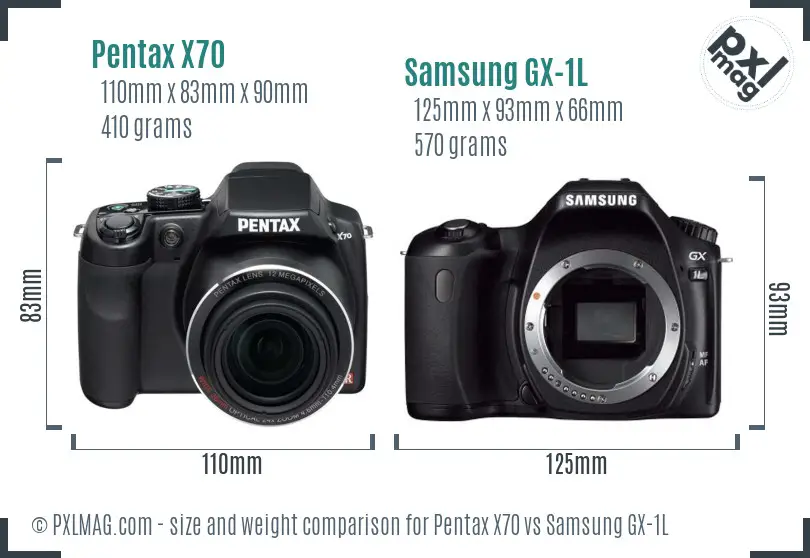 Pentax X70 vs Samsung GX-1L size comparison