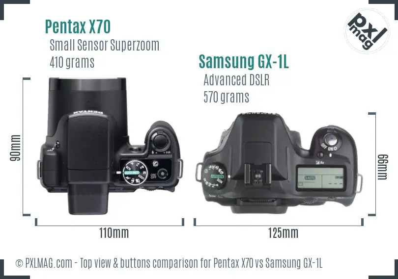 Pentax X70 vs Samsung GX-1L top view buttons comparison