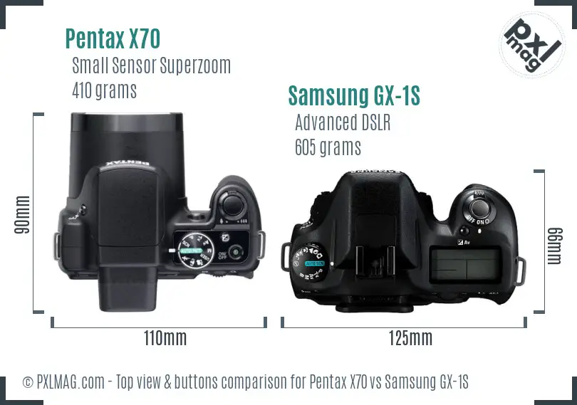 Pentax X70 vs Samsung GX-1S top view buttons comparison