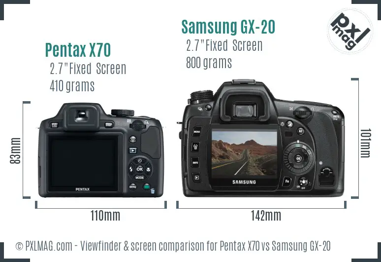 Pentax X70 vs Samsung GX-20 Screen and Viewfinder comparison