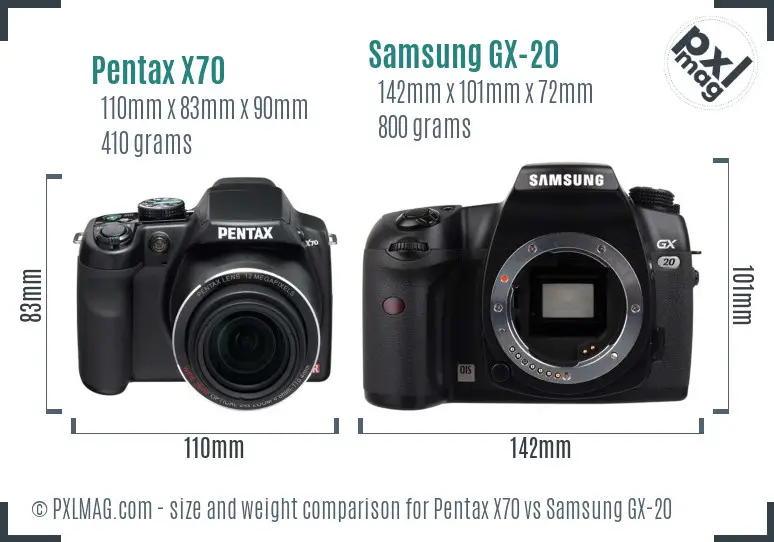 Pentax X70 vs Samsung GX-20 size comparison