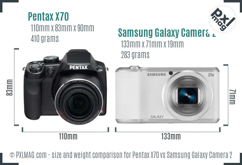 Pentax X70 vs Samsung Galaxy Camera 2 size comparison
