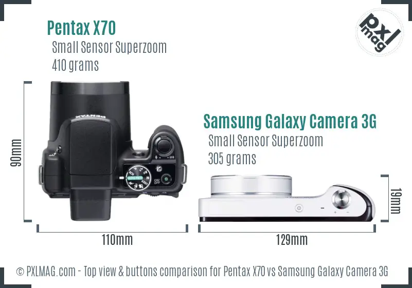 Pentax X70 vs Samsung Galaxy Camera 3G top view buttons comparison