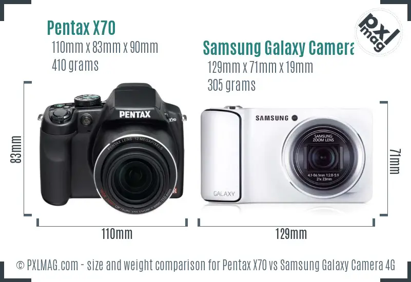 Pentax X70 vs Samsung Galaxy Camera 4G size comparison