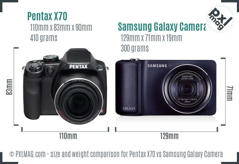 Pentax X70 vs Samsung Galaxy Camera size comparison