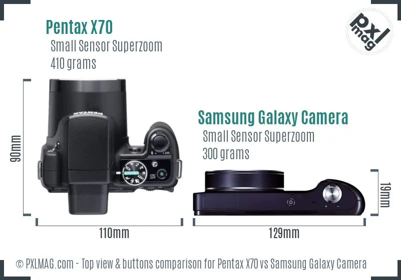 Pentax X70 vs Samsung Galaxy Camera top view buttons comparison