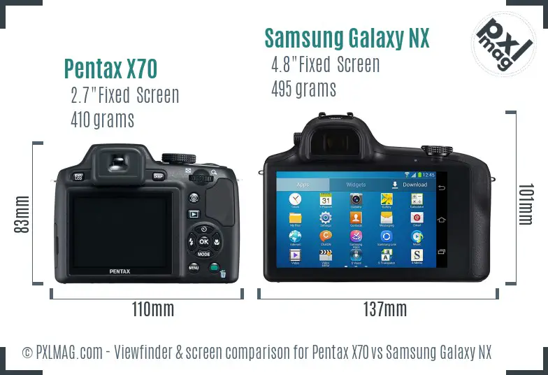Pentax X70 vs Samsung Galaxy NX Screen and Viewfinder comparison
