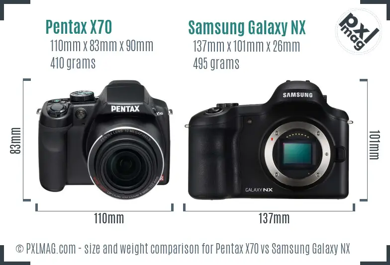 Pentax X70 vs Samsung Galaxy NX size comparison