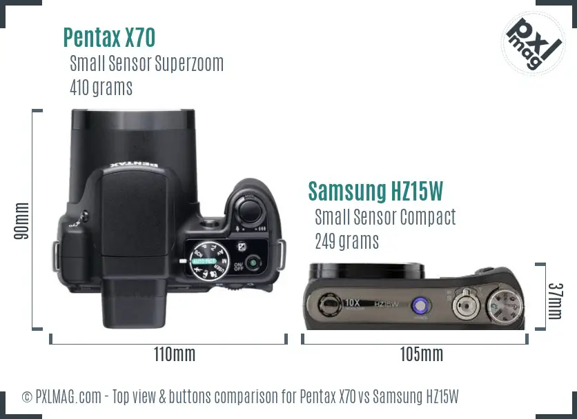 Pentax X70 vs Samsung HZ15W top view buttons comparison