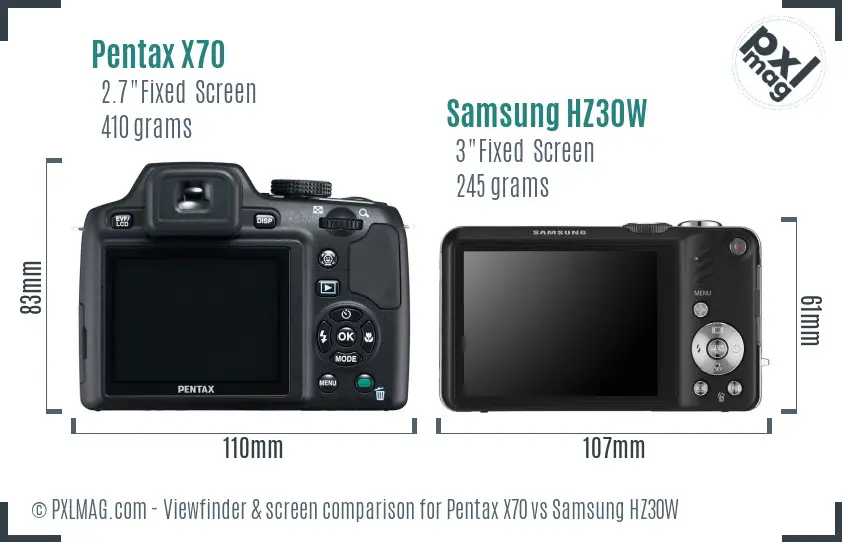 Pentax X70 vs Samsung HZ30W Screen and Viewfinder comparison