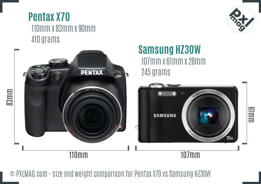 Pentax X70 vs Samsung HZ30W size comparison