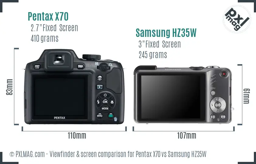 Pentax X70 vs Samsung HZ35W Screen and Viewfinder comparison