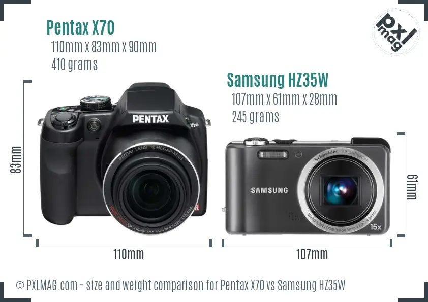 Pentax X70 vs Samsung HZ35W size comparison