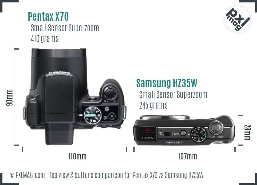 Pentax X70 vs Samsung HZ35W top view buttons comparison