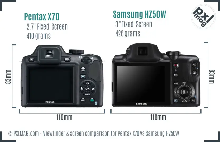 Pentax X70 vs Samsung HZ50W Screen and Viewfinder comparison