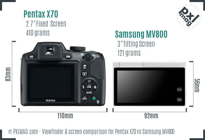 Pentax X70 vs Samsung MV800 Screen and Viewfinder comparison