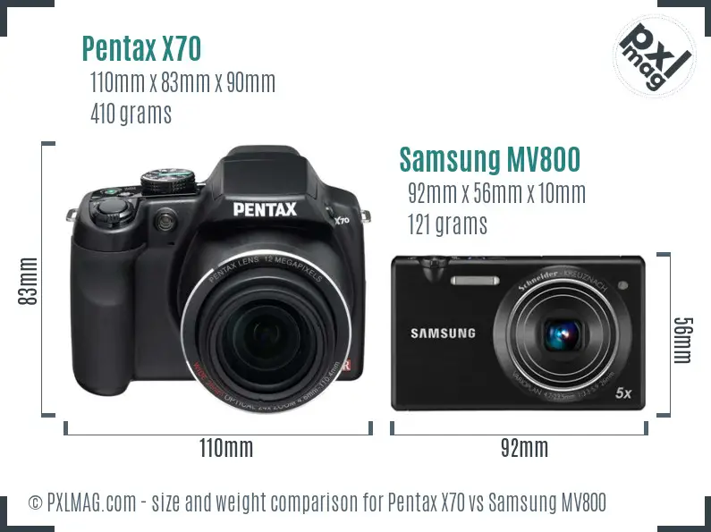 Pentax X70 vs Samsung MV800 size comparison