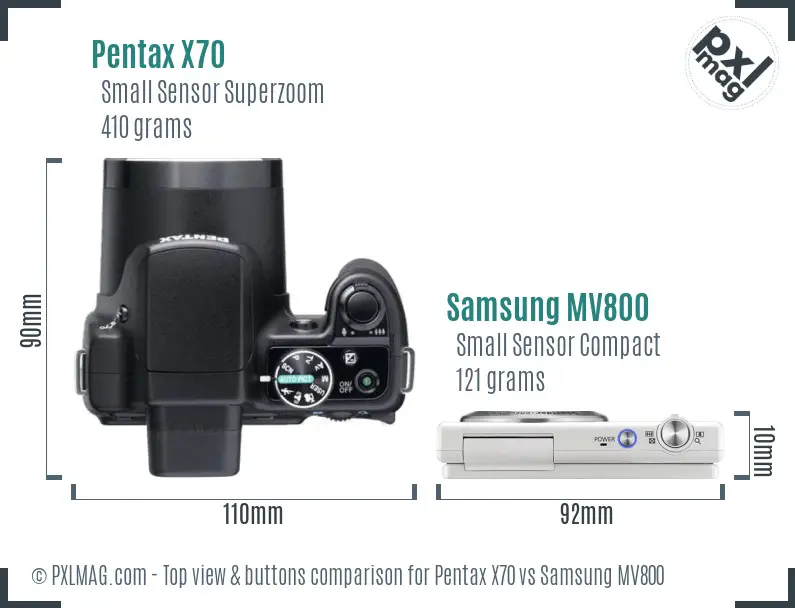Pentax X70 vs Samsung MV800 top view buttons comparison