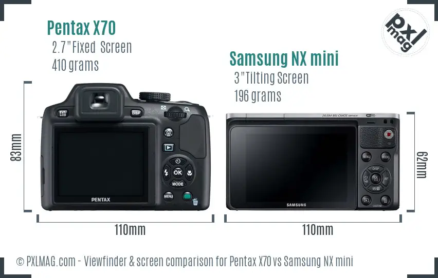 Pentax X70 vs Samsung NX mini Screen and Viewfinder comparison