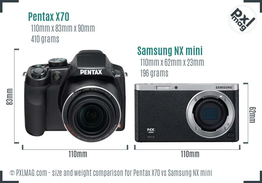 Pentax X70 vs Samsung NX mini size comparison