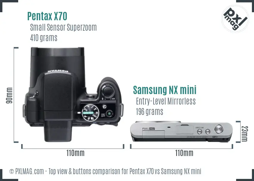 Pentax X70 vs Samsung NX mini top view buttons comparison