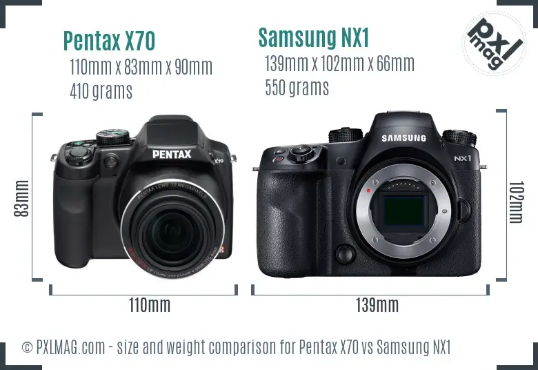 Pentax X70 vs Samsung NX1 size comparison