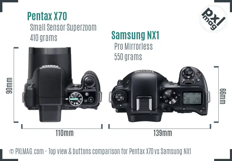 Pentax X70 vs Samsung NX1 top view buttons comparison