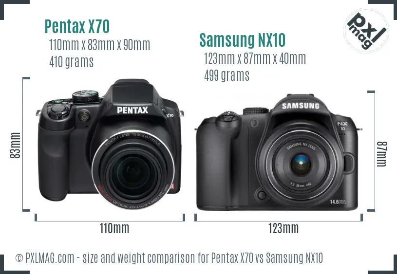 Pentax X70 vs Samsung NX10 size comparison