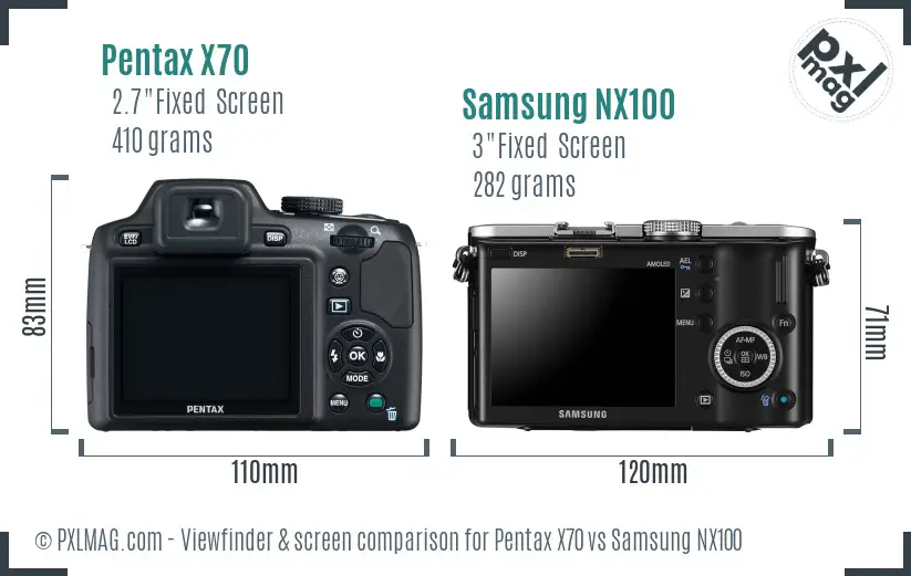 Pentax X70 vs Samsung NX100 Screen and Viewfinder comparison