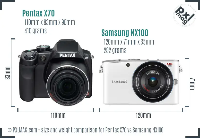 Pentax X70 vs Samsung NX100 size comparison