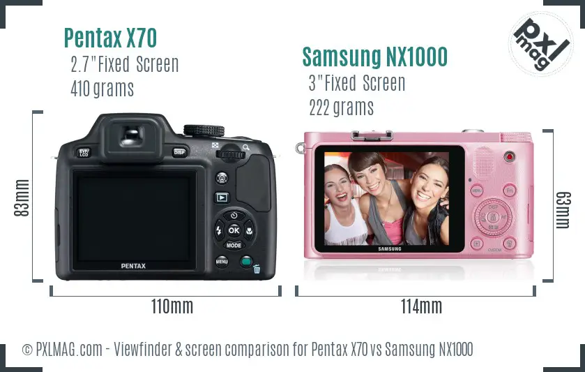 Pentax X70 vs Samsung NX1000 Screen and Viewfinder comparison