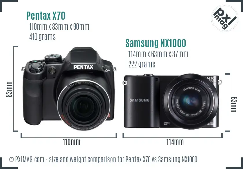 Pentax X70 vs Samsung NX1000 size comparison
