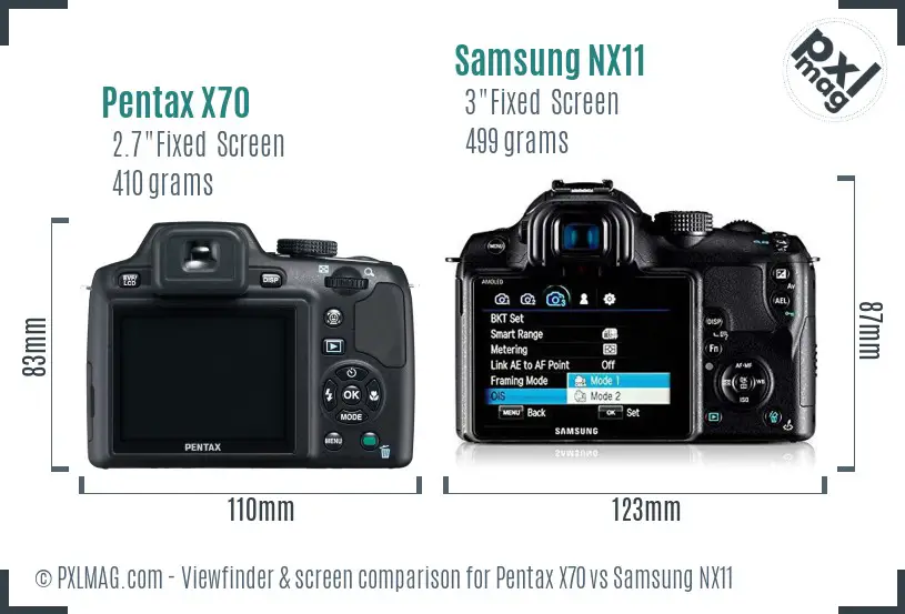 Pentax X70 vs Samsung NX11 Screen and Viewfinder comparison