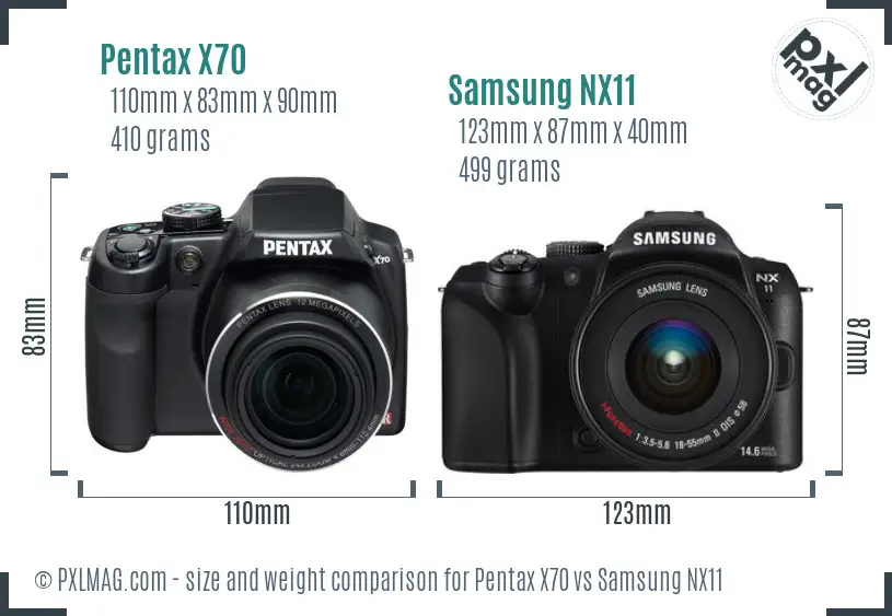 Pentax X70 vs Samsung NX11 size comparison