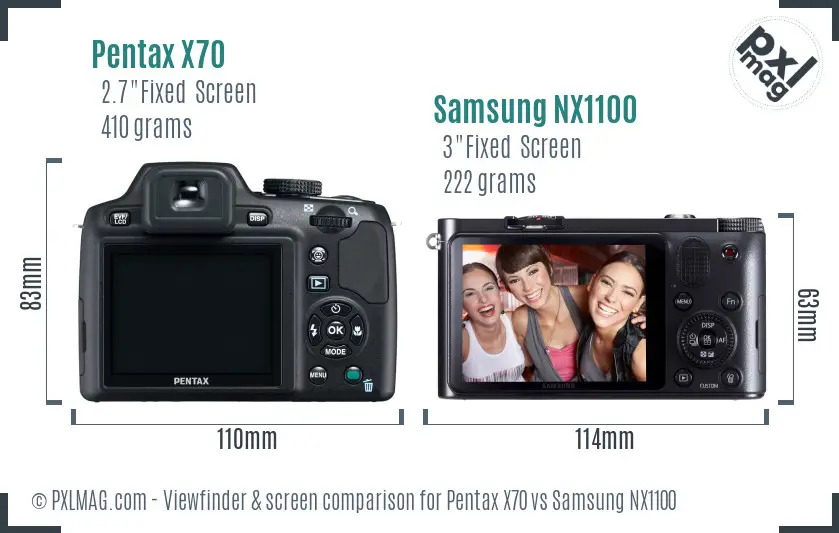 Pentax X70 vs Samsung NX1100 Screen and Viewfinder comparison