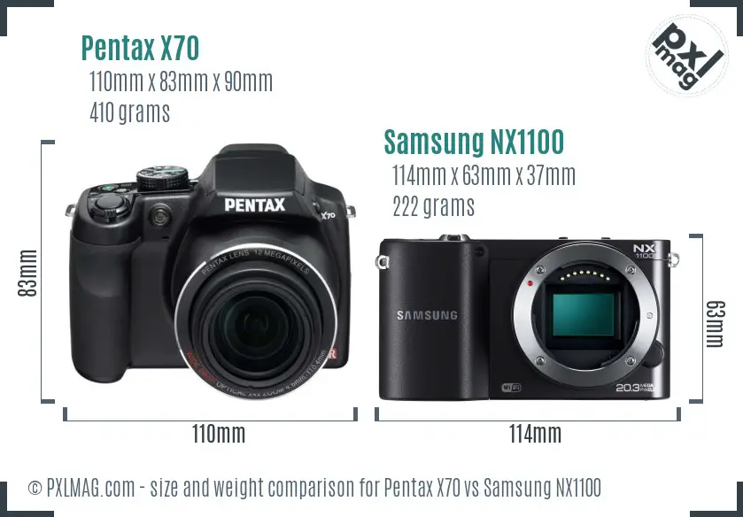 Pentax X70 vs Samsung NX1100 size comparison