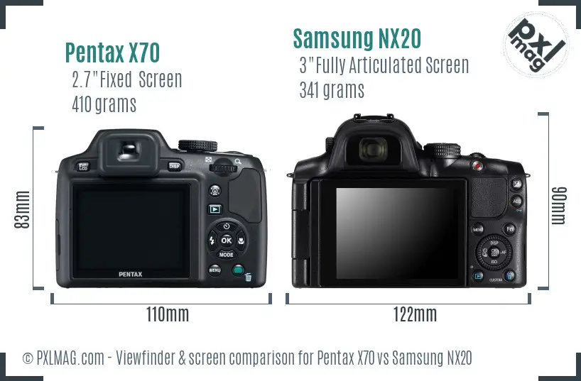 Pentax X70 vs Samsung NX20 Screen and Viewfinder comparison
