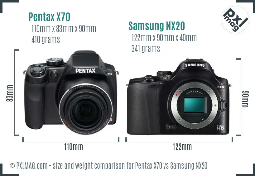 Pentax X70 vs Samsung NX20 size comparison